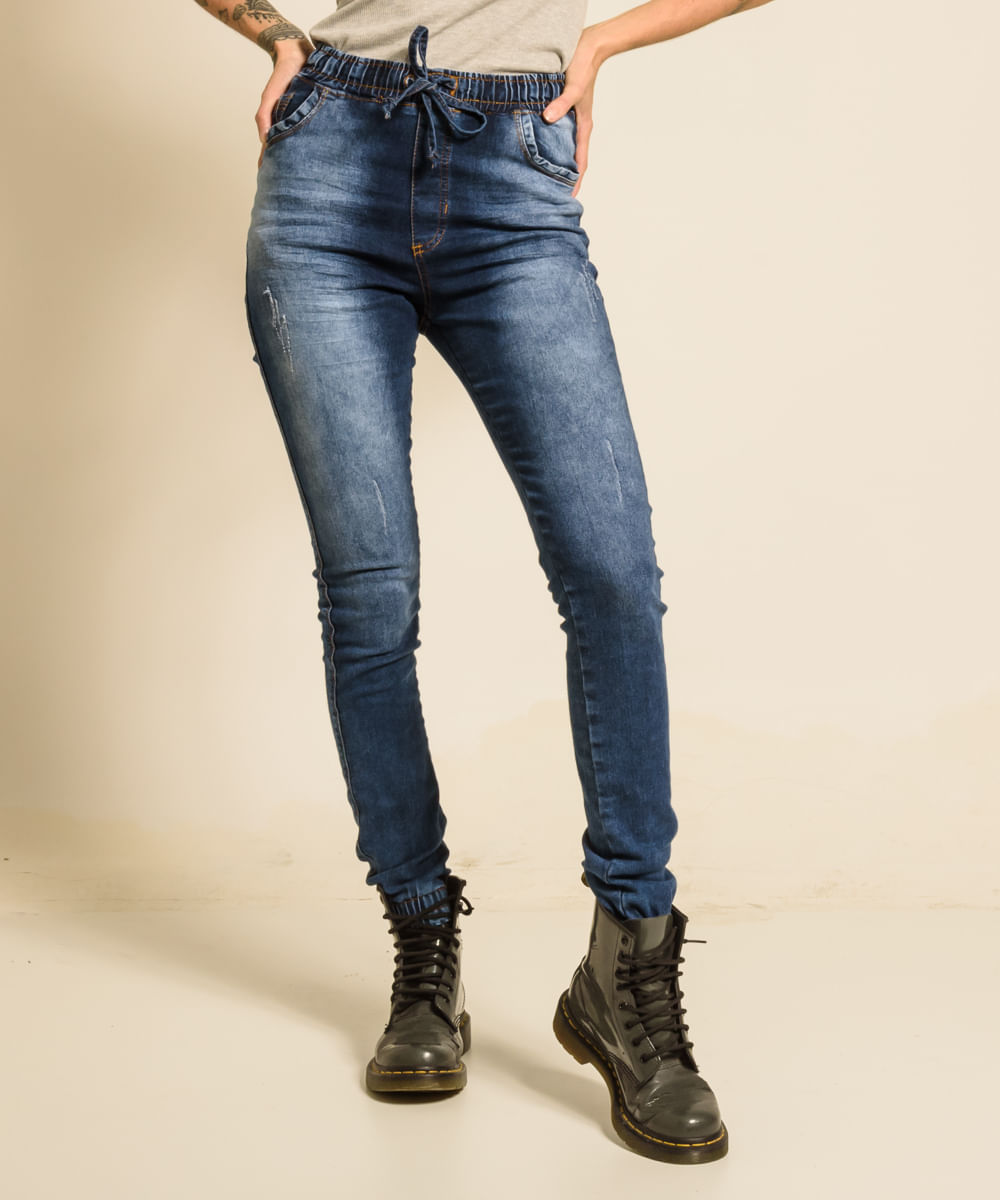 Calca-Feminina-Jeans-Jogger-com-Lycra-Amassados-e-PU